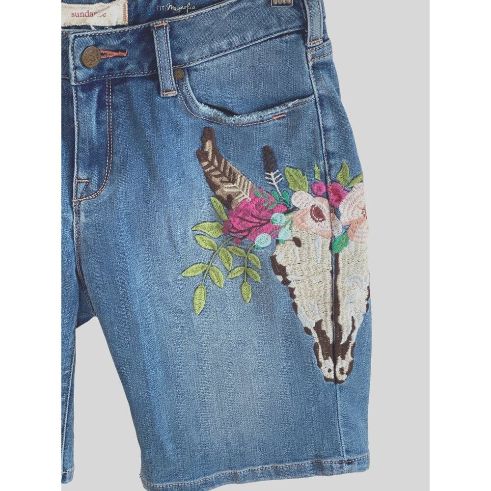 Sundance Shorts 27 Embroidered Denim Bermuda Western Rockabilly Stretch Rare! HT - Picture 3 of 16